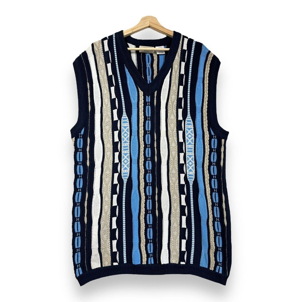 Delf Sweater Vest Men’s XL Long Textured Coogi Style Cosby 90s Vintage Blue